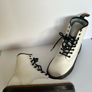 White Lace-Up Boots with Black Soles